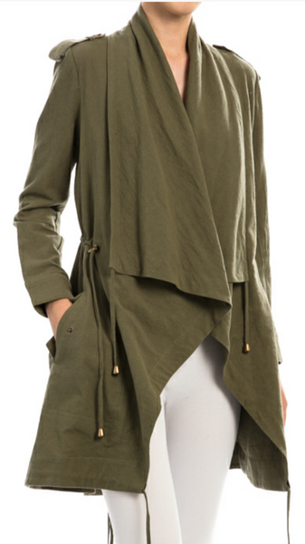 Olive All Over Me Solid Draped Collar Jacket – LMK Accessories