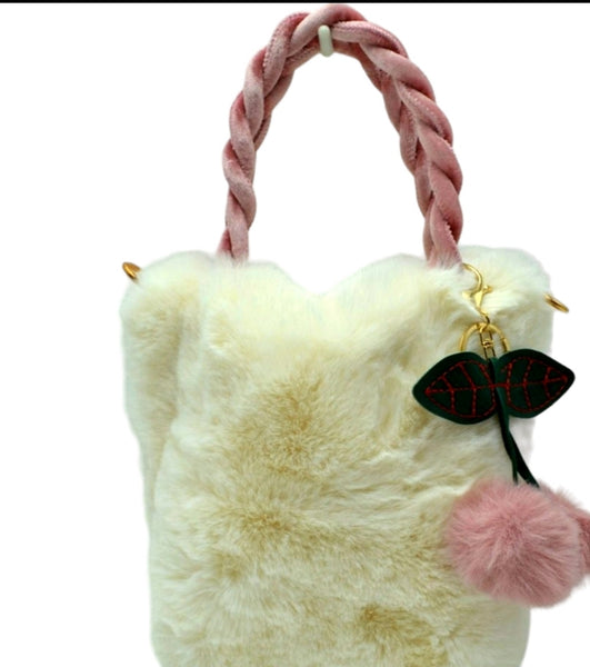 Furry Bucket Handbag with Keyring