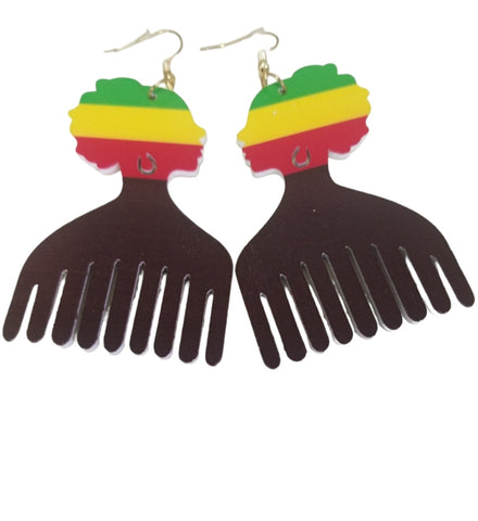 Multi-color Sista with Puffs Wooden Earrings