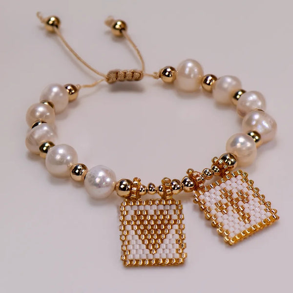 Fresh Water Pearl Bracelet with Miyuki Bead Charms