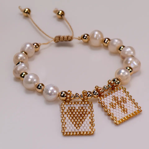Fresh Water Pearl Bracelet with Miyuki Bead Charms