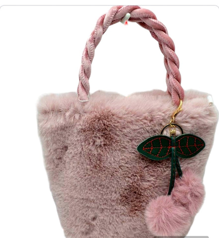 Furry Bucket Handbag with Keyring