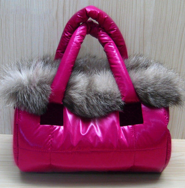 Puffer Handbag with Fur Trim