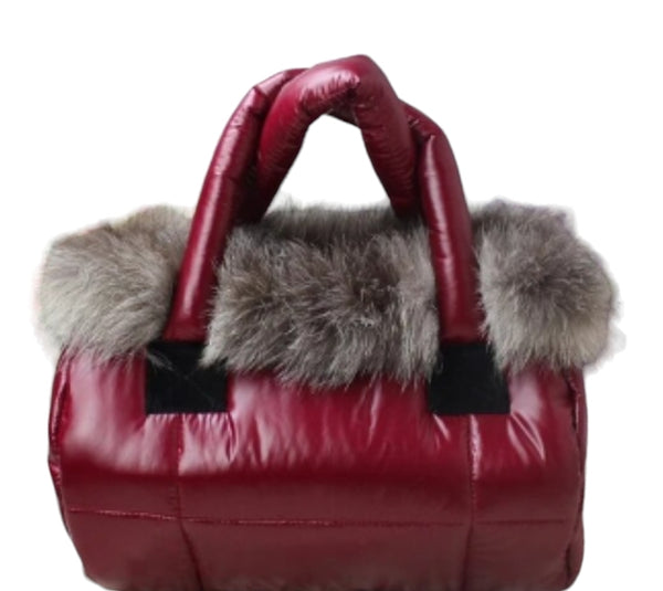 Puffer Handbag with Fur Trim