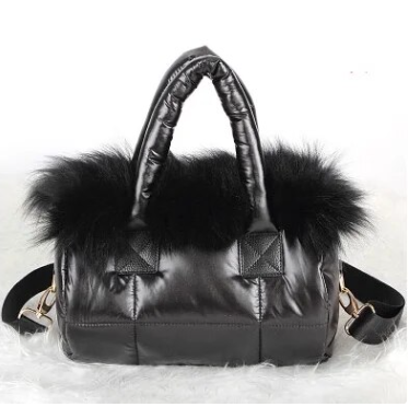 Puffer Handbag with Fur Trim