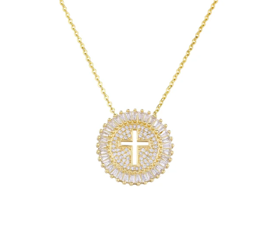 Gold Plated Crystal Cross Pendant Necklace