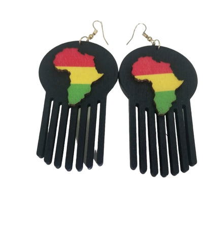 Multi-color 3-D Africa cut-out design wooden earrings