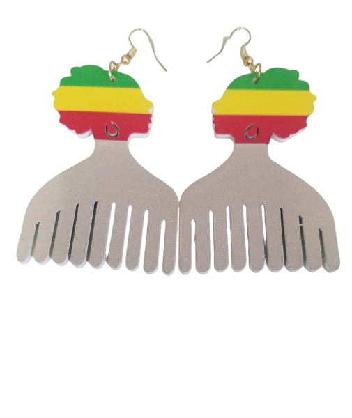 Multi-color Sista with Puffs Wooden Earrings