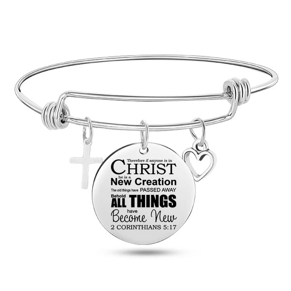 Christian Inspirational Stainless Steel Adjustable Bangle Bracelet