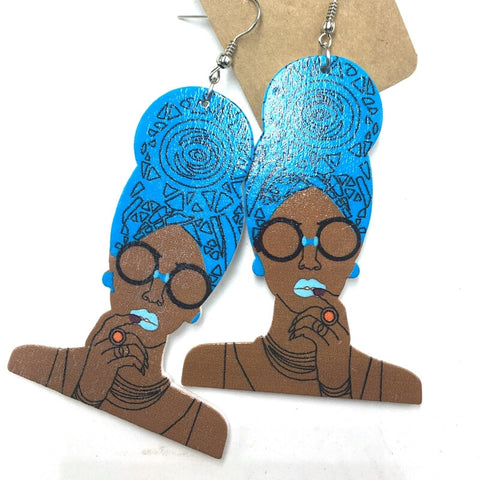 African Headwrap Wooden Earrings