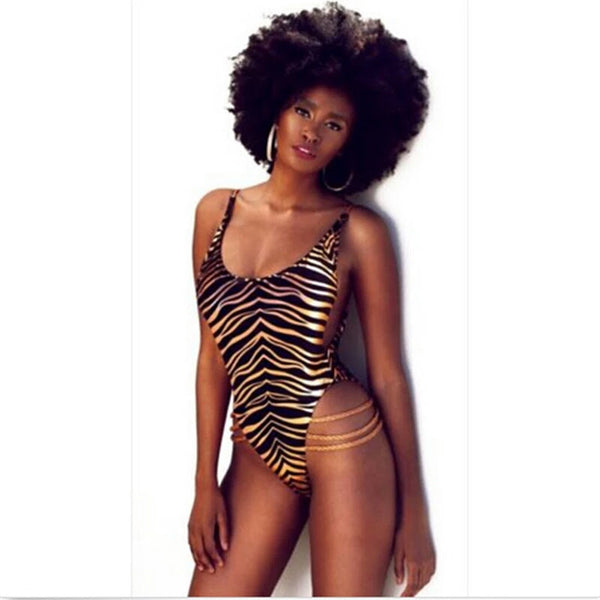 Animal Tigeress Inspired High Waisted One Piece Swimsuit with Braided  Details