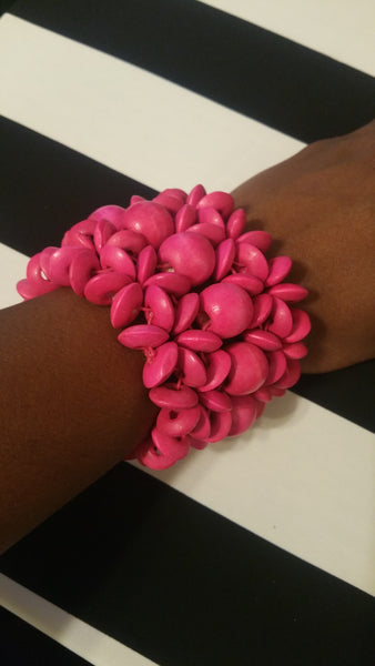 Stretch Beaded Wood Bracelet