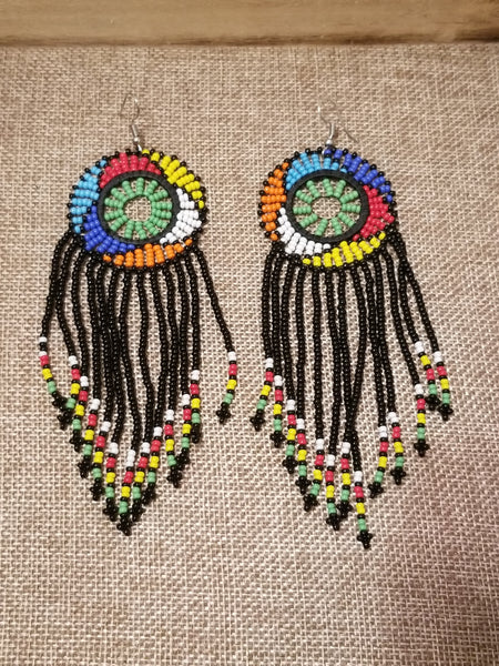 Handmade Ethnic Multi-color Seed Bead Earrings made in Nairobi, Kenya