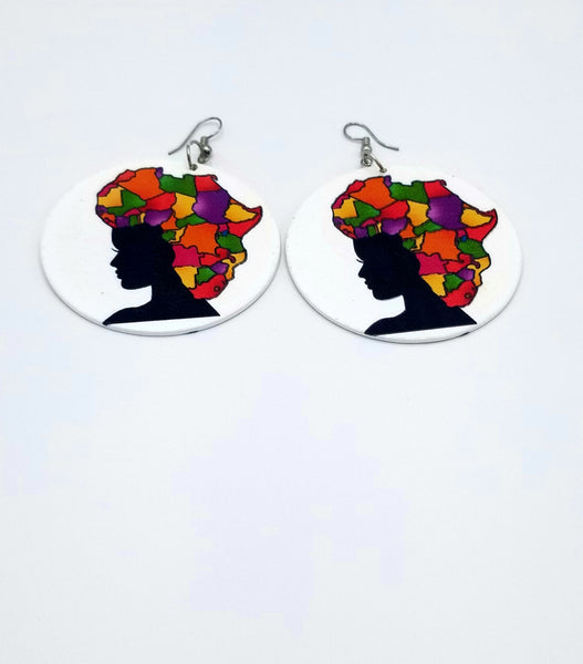 Multi-color Wooden Lady Africa Earrings