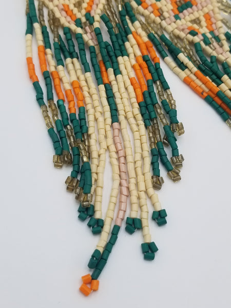 Long Tribal Fringe Beaded Earrings