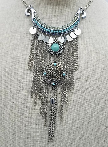 Silver Fringe Ethic Necklace