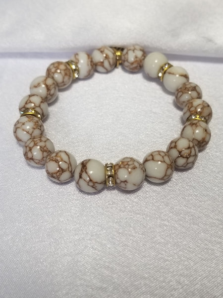 Handmade Natural Stone Beaded Stretch Bracelet with Zirconia Accents