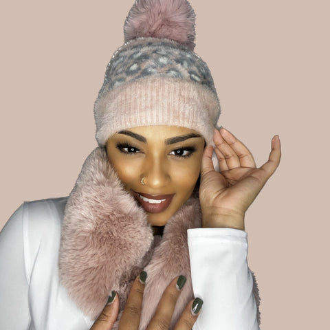 Leopard Print Pom Pom Hat