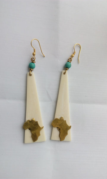 Handmade Ethnic Pyramid Shaped Earrings with Africa Brass Design