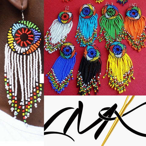 Handmade Ethnic Multi-color Seed Bead Earrings made in Nairobi, Kenya