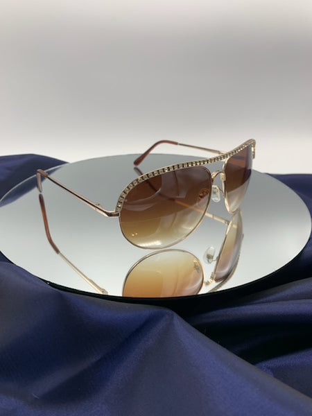 Rhinestone Trim Aviator Style Sunglasses