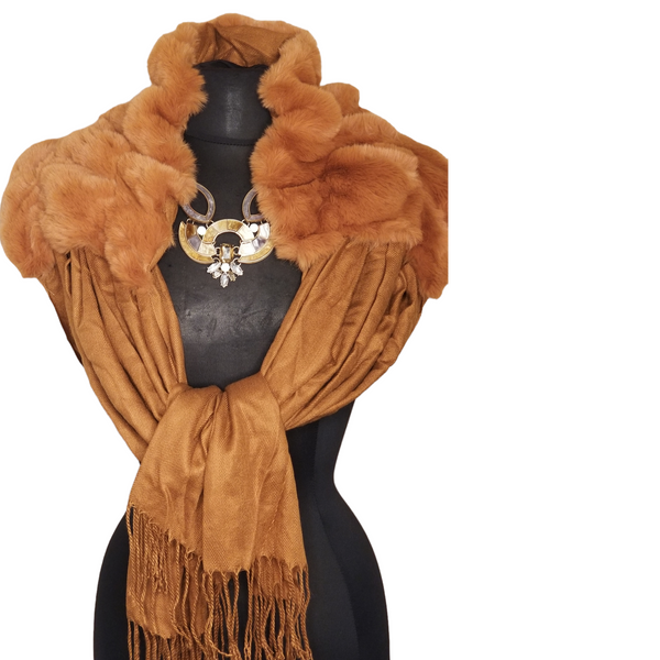 Faux Fur Collared Shawl