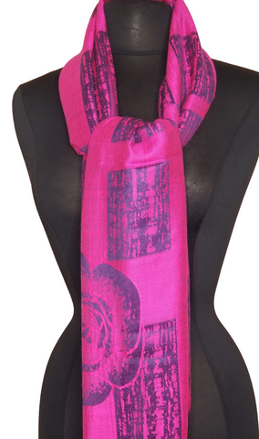 Magenta & Navy Blue Light weight Scarf with Fringe Ends