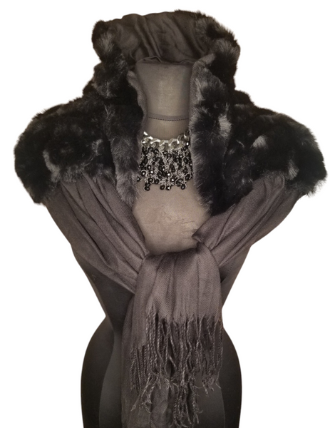 Faux Fur Collared Shawl