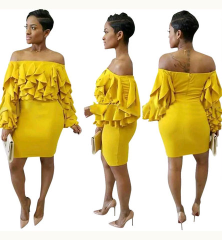 Long Sleeve Ruffle Off the Shoulder Bodycon Dress