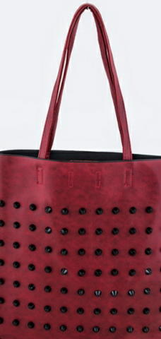 Red Studded Iconic Magazine Tote
