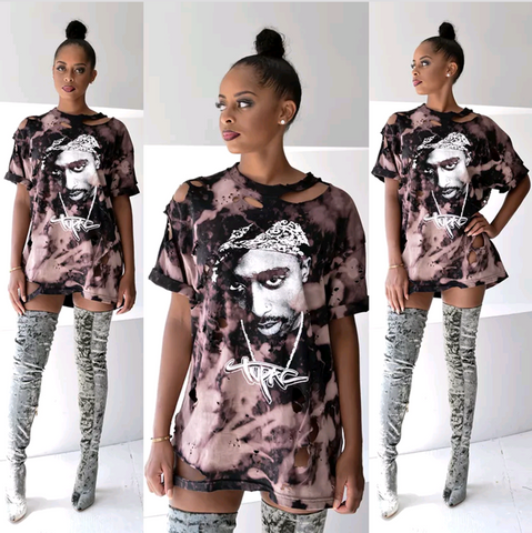 Tupac bleached and Distressed T-shirt Dress