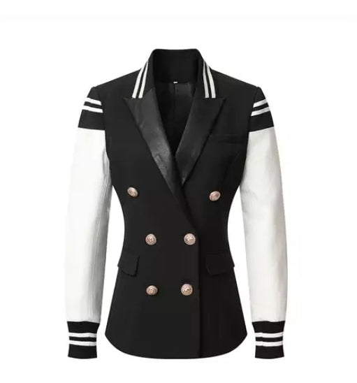 Women's Casual Faux Leather Varsity Jacket