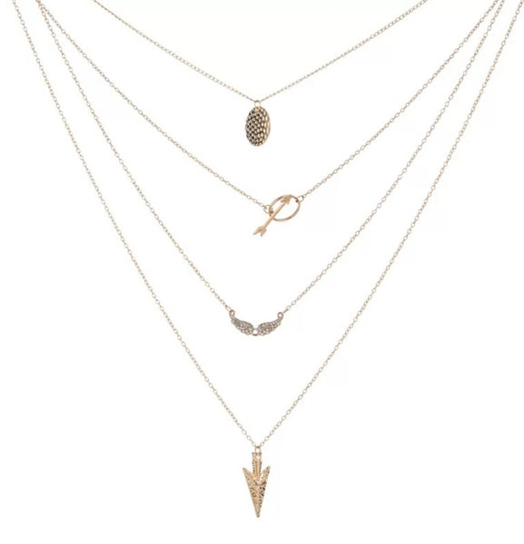 Gold Multi-layered Chain Necklace with Triangle/ Arrow/ Wing Pendants