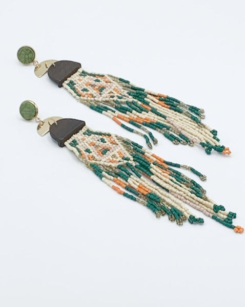 Long Tribal Fringe Beaded Earrings