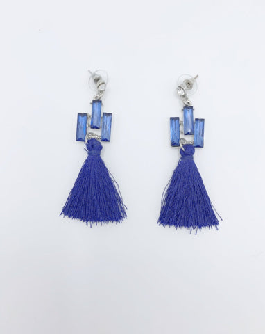 Exquisite Delicate Midnight Blue Rhinestone Fringe Earrings